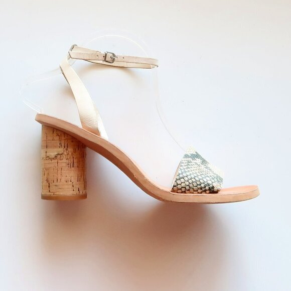 Dolce Vita Jali Snakeskin & White Round Cork Heels / Sandals / Summer Shoes S - Picture 7 of 16